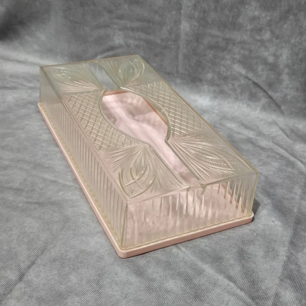 Vintage Tissue Box Cover Pink Clear Plastic‎ Lucite Starburst